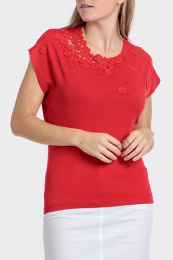 Pull rouge strass